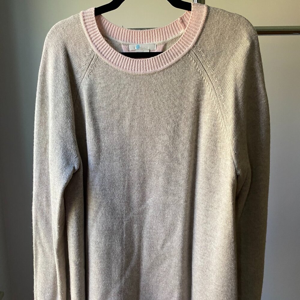Boden Crewneck Sweater in Beige with Pink Trim